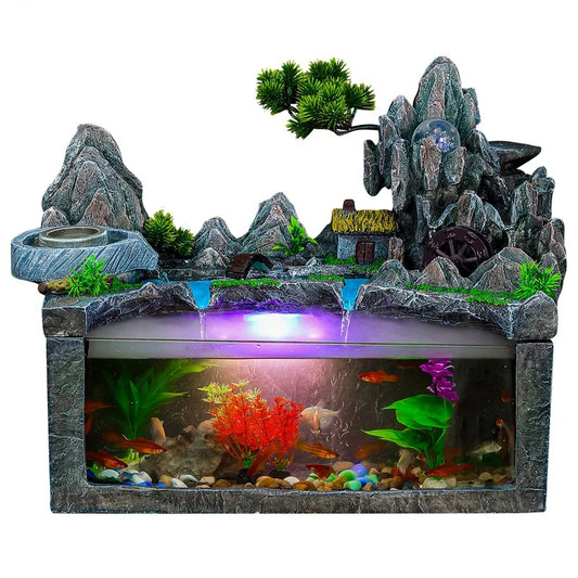Living Room Loop Water Fountain Filtering Fish Tank Creative Desktop Rockery Waterfall Home Decoration Fish Farming Ornaments