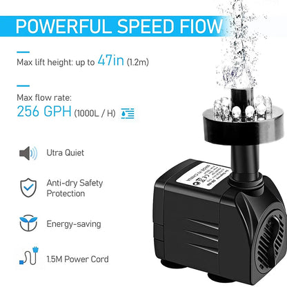 15W Ultra-Quiet Submersible Water Pump With 12 LED Lights Aquarium Water Fountain Pump Filter Fish Tank Pond LED Water Pump D30