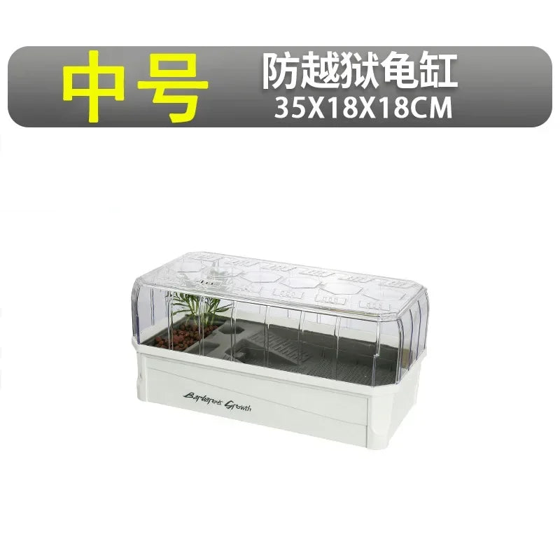 Plastic Transparent Turtle Tank House with Areas To Breed Feed Swim Bask Indoor Enclosure Water Turtles Cage Reptile Habitat