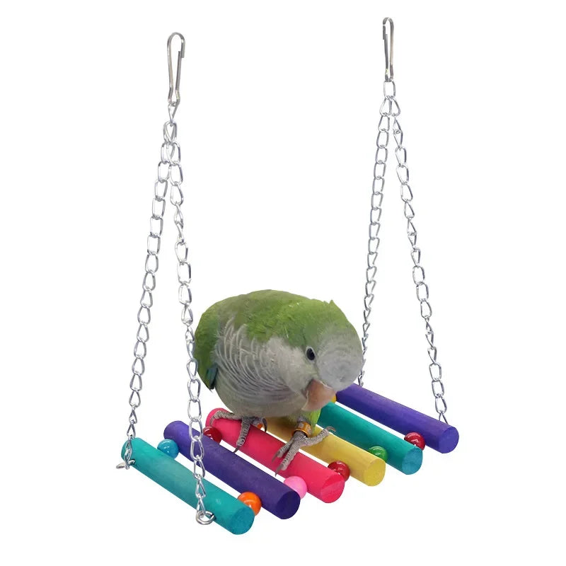 Bird Cage Toys for Parrots Wood Birds Swing Reliable Chewable Bite Bridge Wooden Beads Shape Parrot Toy Bird Accessories