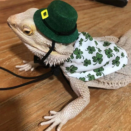Adjustable Bearded Dragon Costume Lizard Hat with Cloak for Reptiles Small Animals Saint Patricks Day Dress Up Accessory