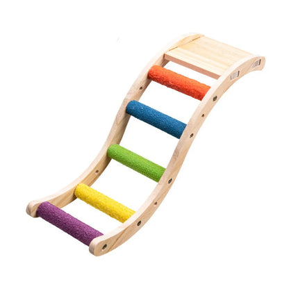 Bite Resistant Bird Climbing Ladder Wear Resistant with Non-slip Platform Wood Birds Perch Stand Colorful Bird Cage Ladder