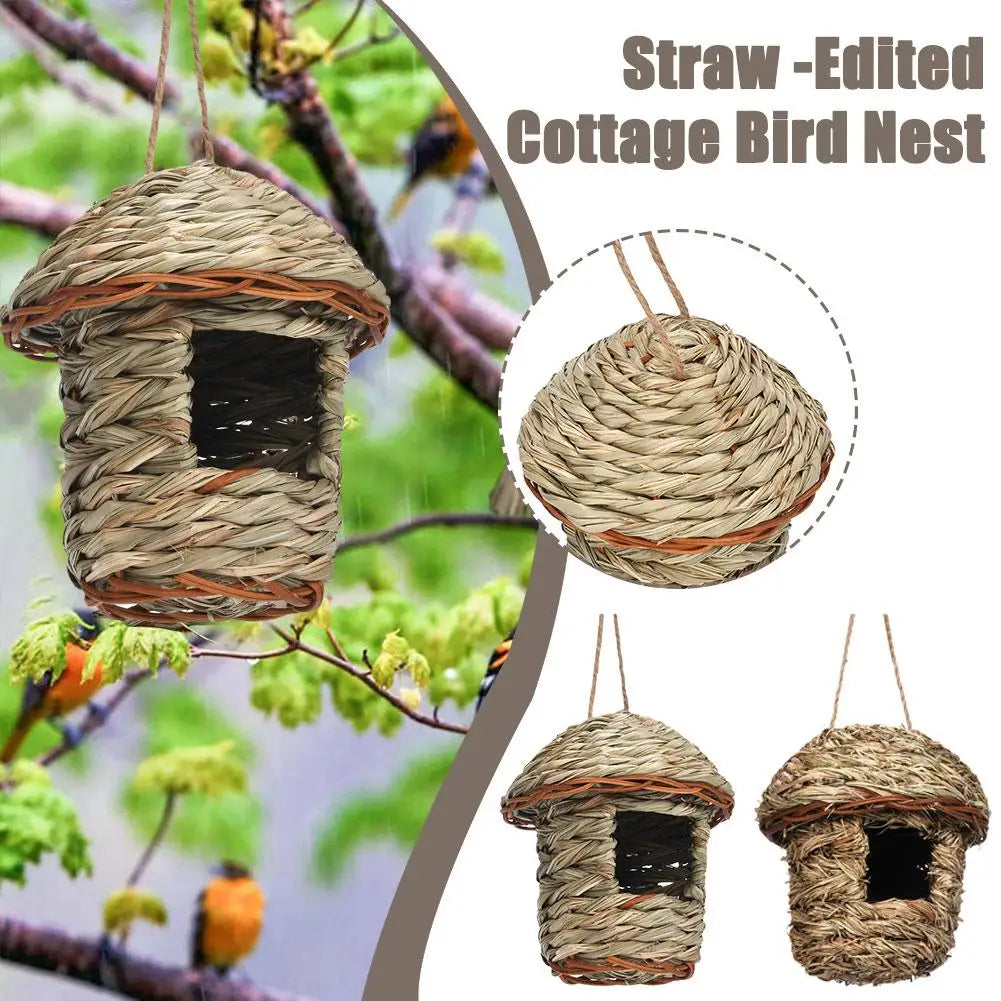 Handwoven Straw Bird Nest Parrot Hatching Outdoor Garden Hanging Hatching Breeding House Nest Bird Accessory