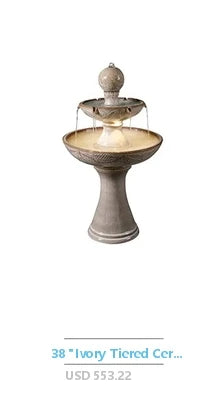 Outdoor Resin Fountain LED Lights Patina Gray Green Birds Waterfall 24