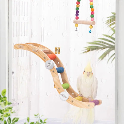 Bite Resistant Bird Climbing Ladder Wear Resistant with Non-slip Platform Wood Birds Perch Stand Colorful Bird Cage Ladder