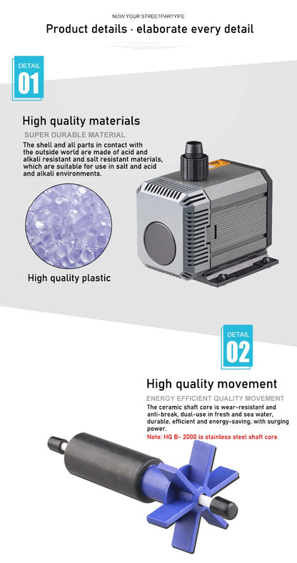 Aquarium Submersible Pump 220-240V Fountain Filter Fish Pond Silent Pump Amphibious Water Tank Fountain Side Suction Pump
