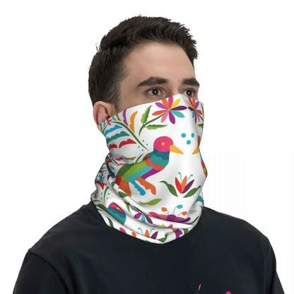 Fashion Mexican Otomi Birds Texture Neck Gaiter Men Women UV Protection Winter Folk Floral Art Bandana Scarf for Ski