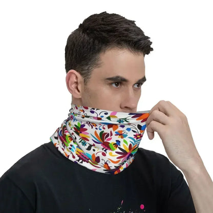 Fashion Mexican Otomi Birds Texture Neck Gaiter Men Women UV Protection Winter Folk Floral Art Bandana Scarf for Ski