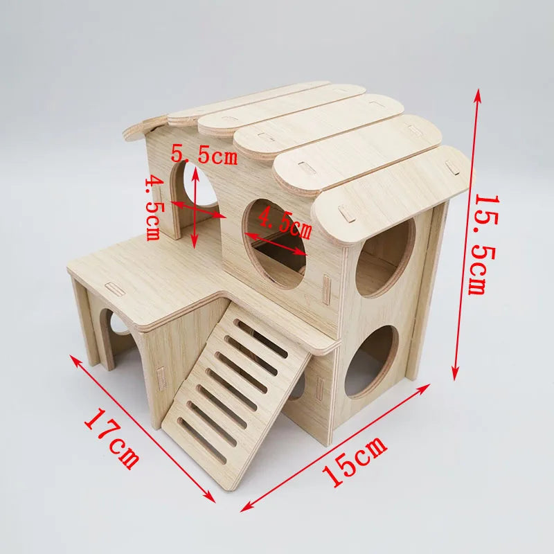 Hamster House DIY Hamster Wooden Gerbil Hideout House Canary Seesaw Pet Sport Wheel Exercise Toy Small Animal Toys