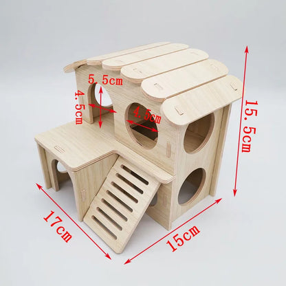 Hamster House DIY Hamster Wooden Gerbil Hideout House Canary Seesaw Pet Sport Wheel Exercise Toy Small Animal Toys