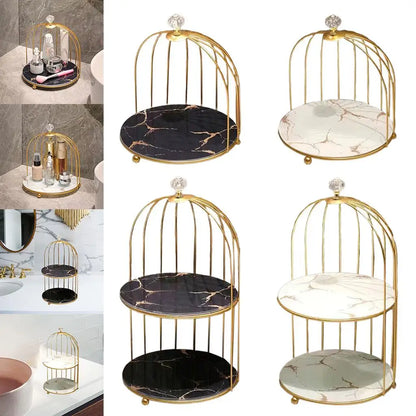 Nordic Metallic Bars Make up Bird Cage Storage Cosmetic Desk Stand Shelf Art