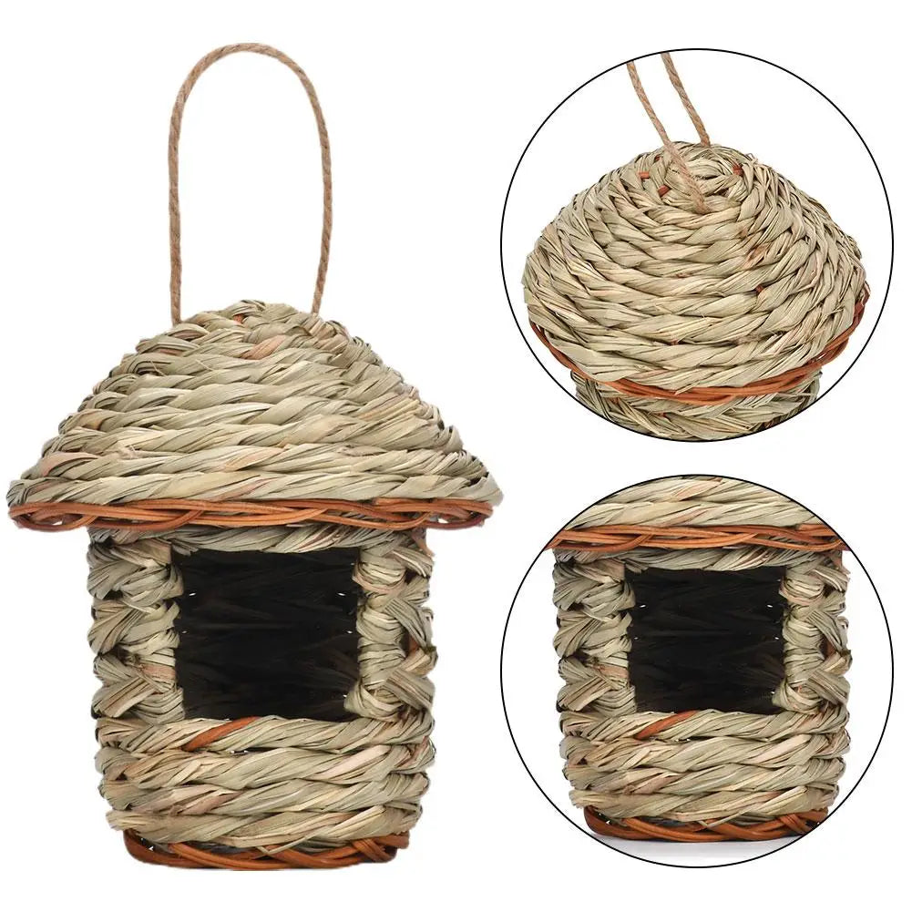Handwoven Straw Bird Nest Parrot Hatching Outdoor Garden Hanging Hatching Breeding House Nest Bird Accessory