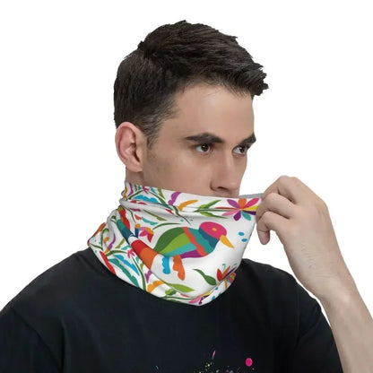 Fashion Mexican Otomi Birds Texture Neck Gaiter Men Women UV Protection Winter Folk Floral Art Bandana Scarf for Ski