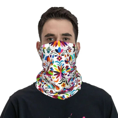 Fashion Mexican Otomi Birds Texture Neck Gaiter Men Women UV Protection Winter Folk Floral Art Bandana Scarf for Ski