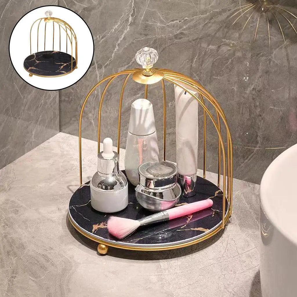 Nordic Metallic Bars Make up Bird Cage Storage Cosmetic Desk Stand Shelf Art