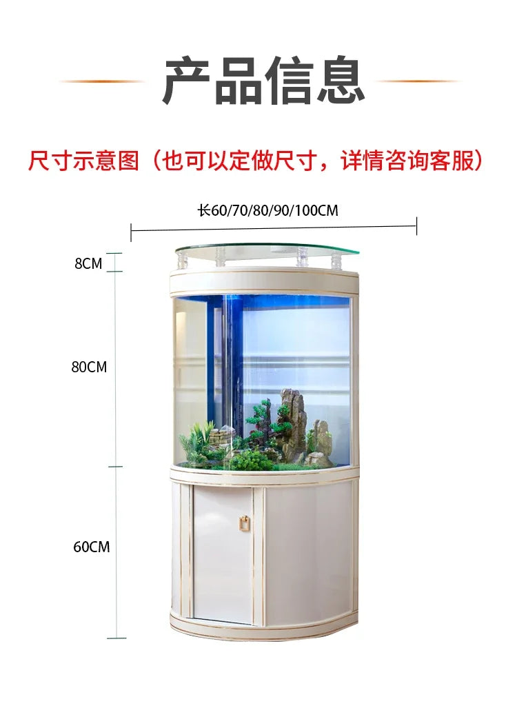 Light Luxury Fish Tank Living Room Home Family TV Cabinet Side Semicircle Bottom Filter Glass Aquarium Ecology