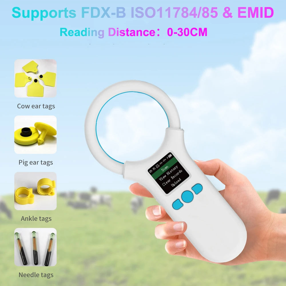 Bluetooth Animal Tag Reader 2.4G Wireless Portable RFID 134.2Khz/125Khz EMID Pet Microchip Scanner 500 Datas Storage Capacity