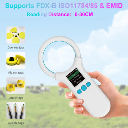 Bluetooth Animal Tag Reader 2.4G Wireless Portable RFID 134.2Khz/125Khz EMID Pet Microchip Scanner 500 Datas Storage Capacity