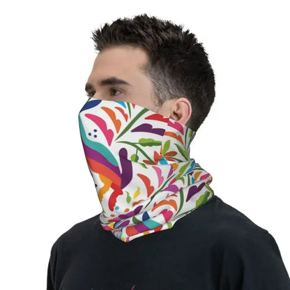 Fashion Mexican Otomi Birds Texture Neck Gaiter Men Women UV Protection Winter Folk Floral Art Bandana Scarf for Ski
