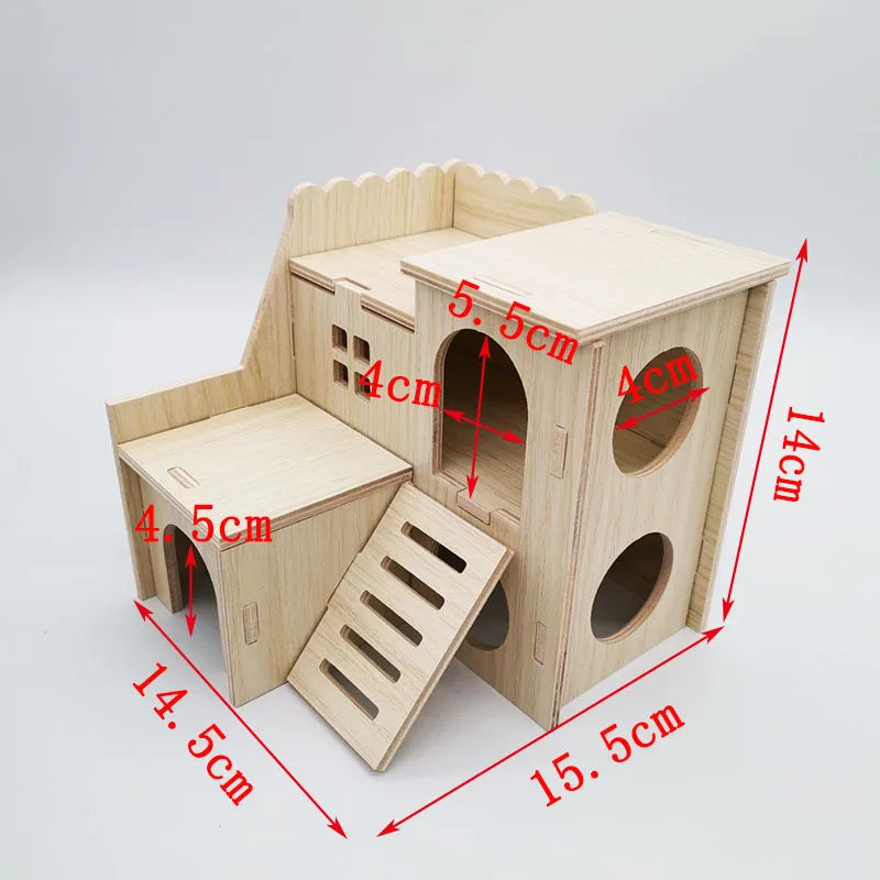 Hamster House DIY Hamster Wooden Gerbil Hideout House Canary Seesaw Pet Sport Wheel Exercise Toy Small Animal Toys