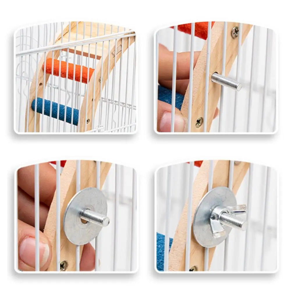 Bite Resistant Bird Climbing Ladder Wear Resistant with Non-slip Platform Wood Birds Perch Stand Colorful Bird Cage Ladder