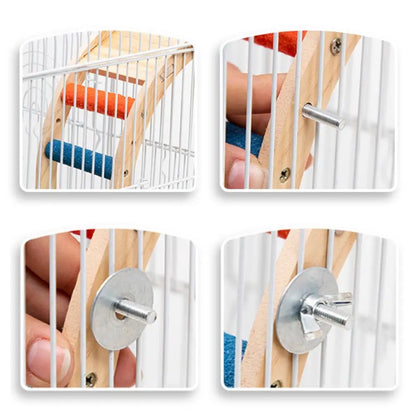 Bite Resistant Bird Climbing Ladder Wear Resistant with Non-slip Platform Wood Birds Perch Stand Colorful Bird Cage Ladder