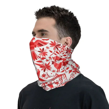 Fashion Mexican Otomi Birds Texture Neck Gaiter Men Women UV Protection Winter Folk Floral Art Bandana Scarf for Ski