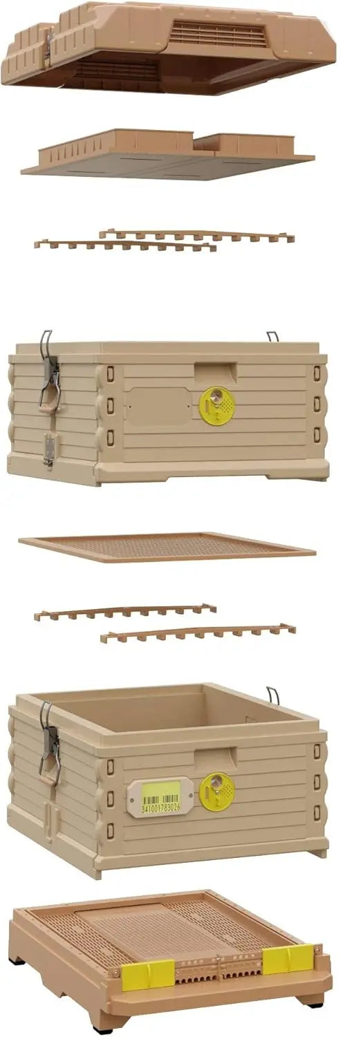 Insulated Bee Hive Set [NO Frames Included] (Double Deep, Tan Body Yellow Entrance)