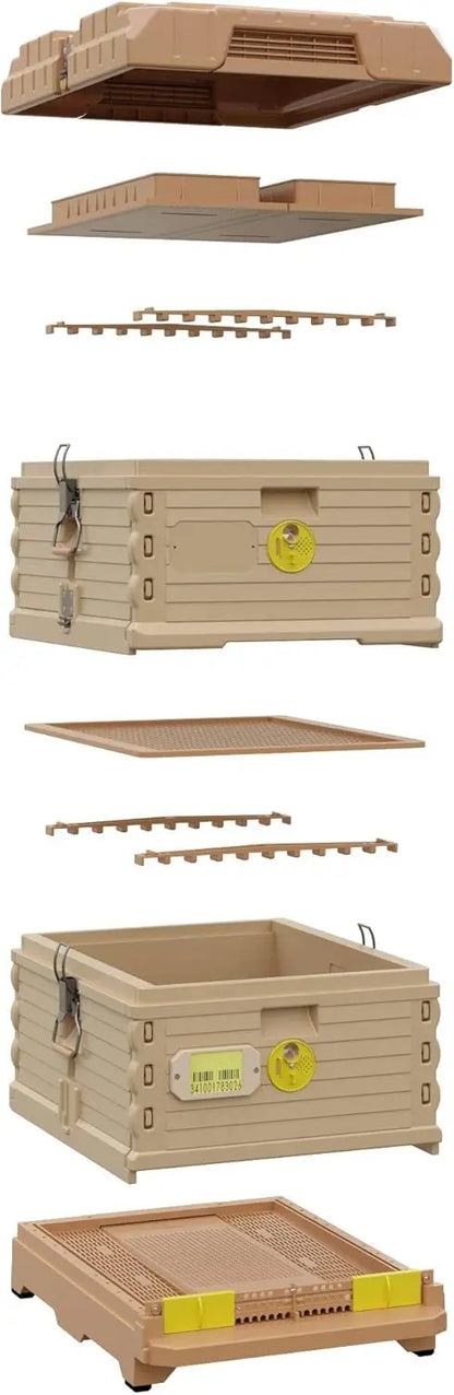 Insulated Bee Hive Set [NO Frames Included] (Double Deep, Tan Body Yellow Entrance)