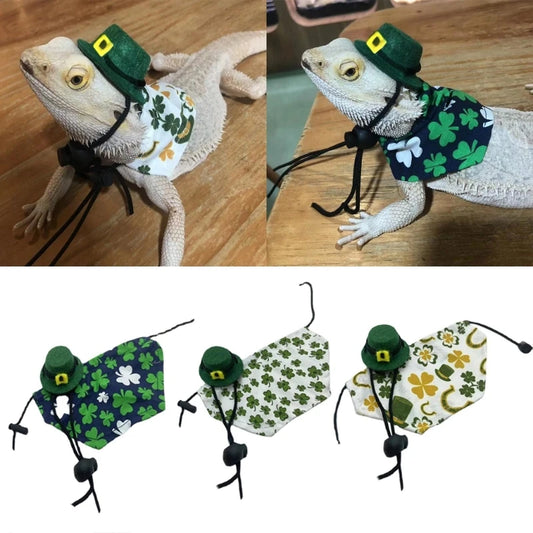 Adjustable Bearded Dragon Costume Lizard Hat with Cloak for Reptiles Small Animals Saint Patricks Day Dress Up Accessory