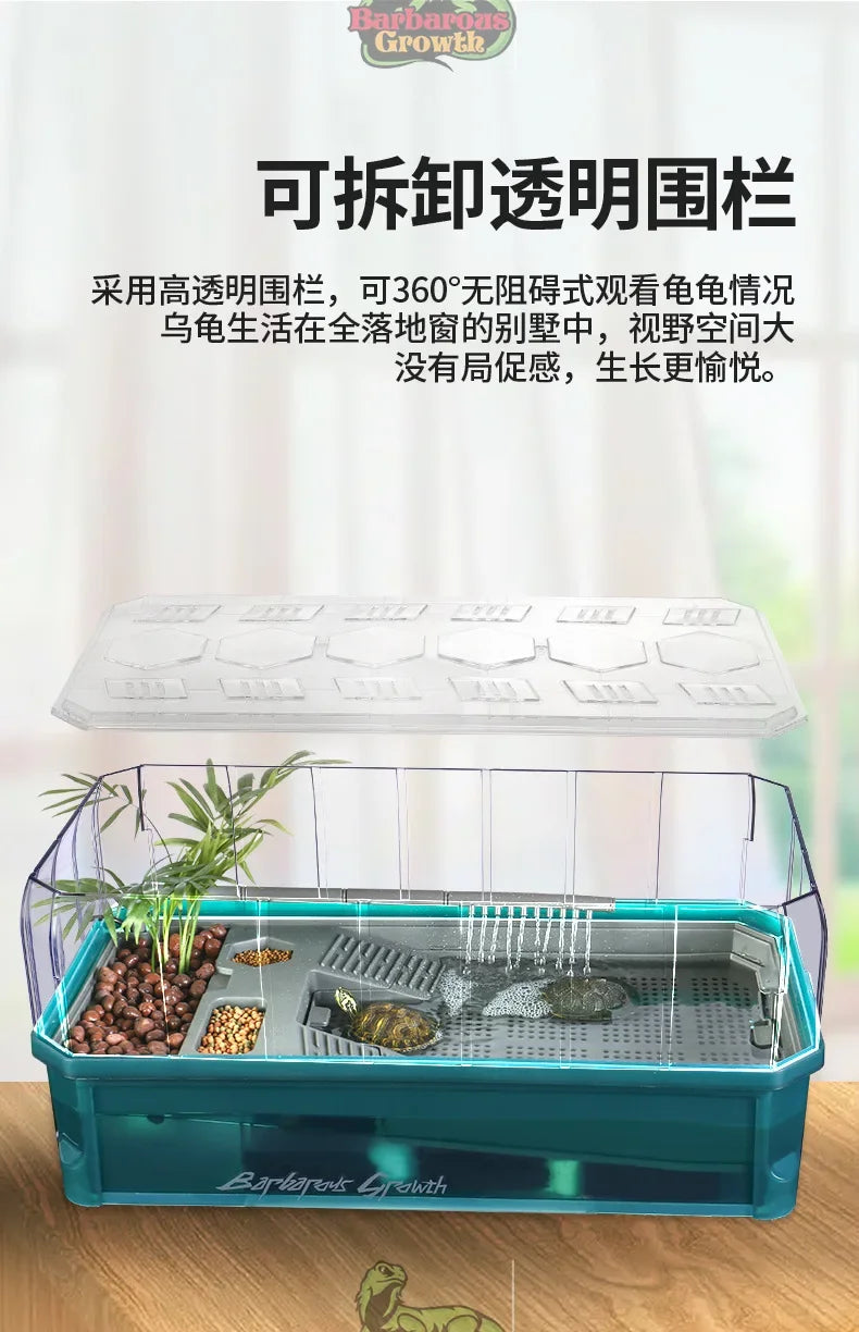 Plastic Transparent Turtle Tank House with Areas To Breed Feed Swim Bask Indoor Enclosure Water Turtles Cage Reptile Habitat