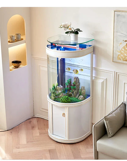 Light Luxury Fish Tank Living Room Home Family TV Cabinet Side Semicircle Bottom Filter Glass Aquarium Ecology