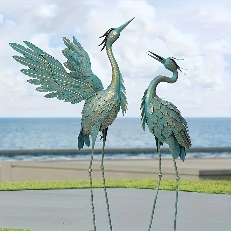 Metal Crane Statue Garden Decor, Bird Garden Sculpture & Statues, Outdoor Decoration For Yard Patio Lawn Backyard Pool