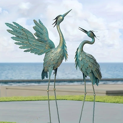 Metal Crane Statue Garden Decor, Bird Garden Sculpture & Statues, Outdoor Decoration For Yard Patio Lawn Backyard Pool