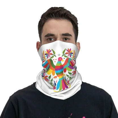 Fashion Mexican Otomi Birds Texture Neck Gaiter Men Women UV Protection Winter Folk Floral Art Bandana Scarf for Ski