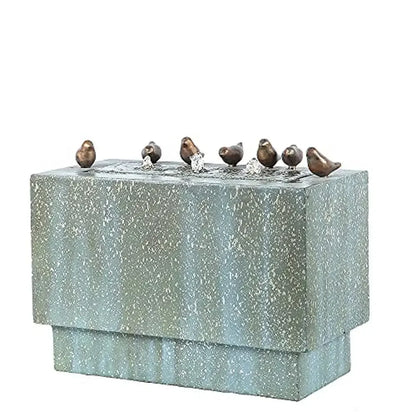 Outdoor Resin Fountain LED Lights Patina Gray Green Birds Waterfall 24