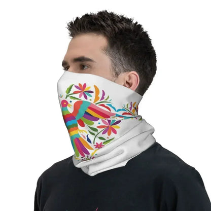 Fashion Mexican Otomi Birds Texture Neck Gaiter Men Women UV Protection Winter Folk Floral Art Bandana Scarf for Ski