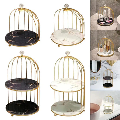 Nordic Metallic Bars Make up Bird Cage Storage Cosmetic Desk Stand Shelf Art