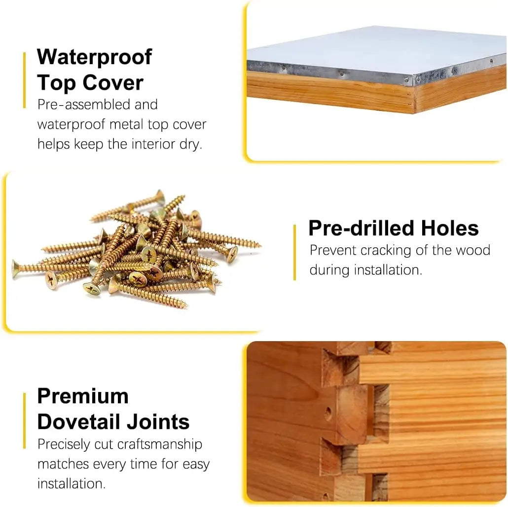 10-Frame Langstroth Beehive Dipped in 100% Beeswax, Complete Bee Hives and Supplies Starter Kit Includes 2 Deep Hive Bee Box