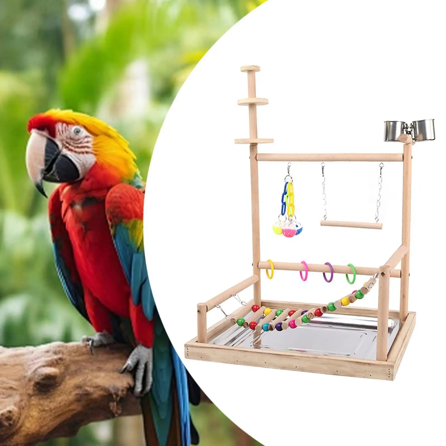 Parrot Playground Parakeet Bird Play Stand Wood Perch Gym Playpen Bird Gym for Finch Conures Small Birds Small Parakeets Macaws