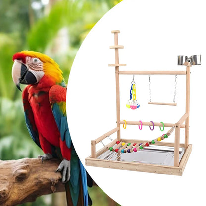 Parrot Playground Parakeet Bird Play Stand Wood Perch Gym Playpen Bird Gym for Finch Conures Small Birds Small Parakeets Macaws