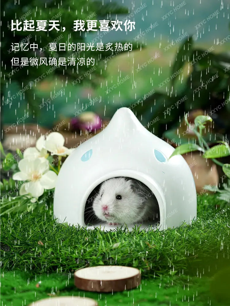 Hamster Nest Water Drop Ceramic Sleeping Nest Cooling House Small Igloo Rabbit Summer Supplies