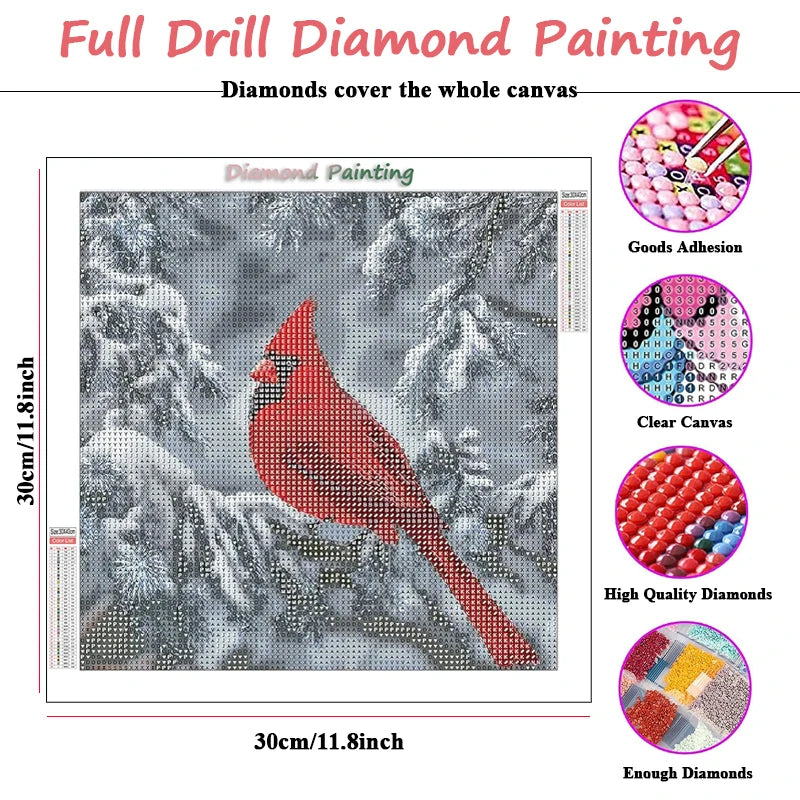 Birds Cardinal On Branch New Arrivals Diamond Paintings Snowy Tree Scenery Full Rhinestones Crafts Supplies Adults Home Decor