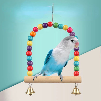 Bird Cage Toys for Parrots Wood Birds Swing Reliable Chewable Bite Bridge Wooden Beads Shape Parrot Toy Bird Accessories