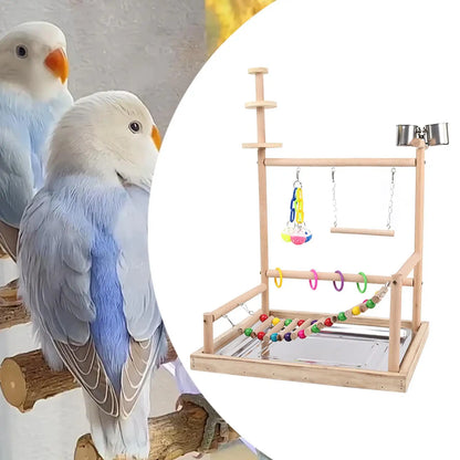 Parrot Playground Parakeet Bird Play Stand Wood Perch Gym Playpen Bird Gym for Finch Conures Small Birds Small Parakeets Macaws