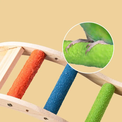 Bite Resistant Bird Climbing Ladder Wear Resistant with Non-slip Platform Wood Birds Perch Stand Colorful Bird Cage Ladder