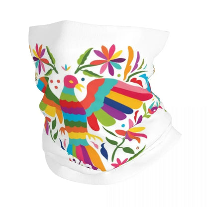 Fashion Mexican Otomi Birds Texture Neck Gaiter Men Women UV Protection Winter Folk Floral Art Bandana Scarf for Ski