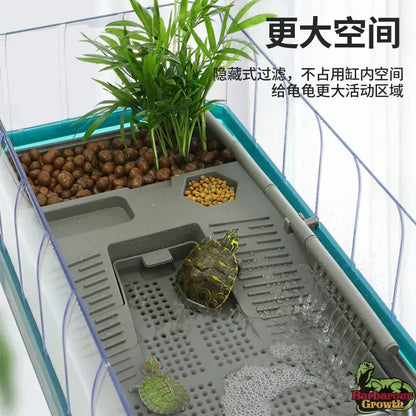 Plastic Transparent Turtle Tank House with Areas To Breed Feed Swim Bask Indoor Enclosure Water Turtles Cage Reptile Habitat