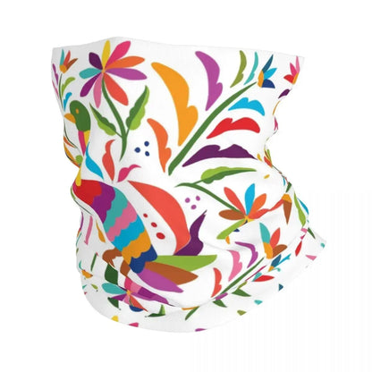 Fashion Mexican Otomi Birds Texture Neck Gaiter Men Women UV Protection Winter Folk Floral Art Bandana Scarf for Ski