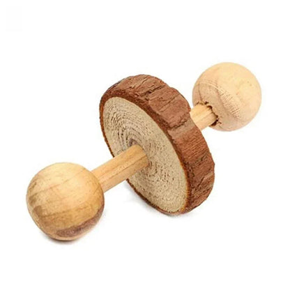 New Hamster Roller Toys Natural Wooden Pine Dumbells Unicycle Bell Chew Toys for Rabbit Small Pet Molars Supplies